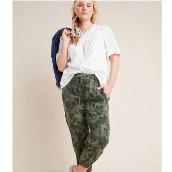 Anthropologie Green Camo Camouflage Leda Utility Joggers Lyocell - Picture 3 of 14